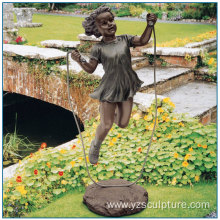 Garden Life Size Rope Skipping Bronze Girl Statue